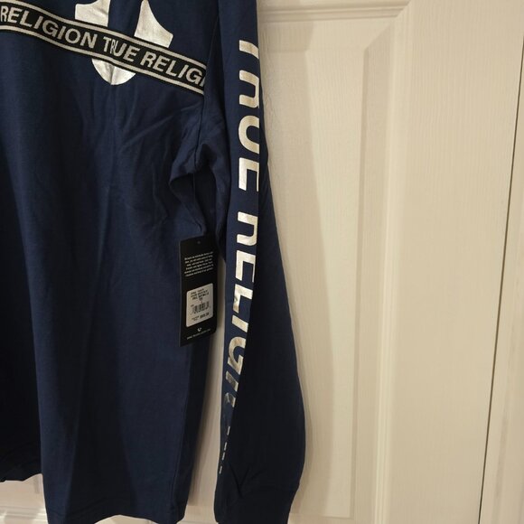 True Religion Men's Foil Taping Long Sleeve T-Shirt Blue Size L New with Tags - Picture 5 of 7